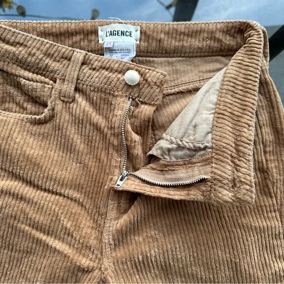 SOLD🤎L'AGENCE Oriana Corduroy High Rise Straight Leg Jean Pants in Tan - Size 25 - Picture 2 of 16